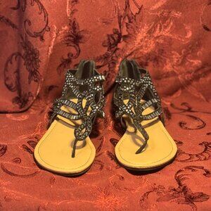 JustFab Ettie Sandal Black Gladiator Style Lots of Bling!  Size 7.5
